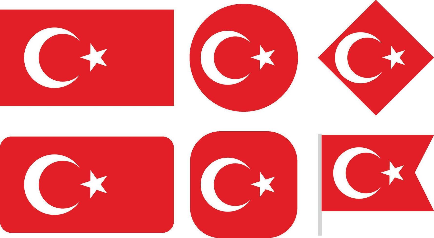 Collection of Turkey Flag Isolated on White Background vector