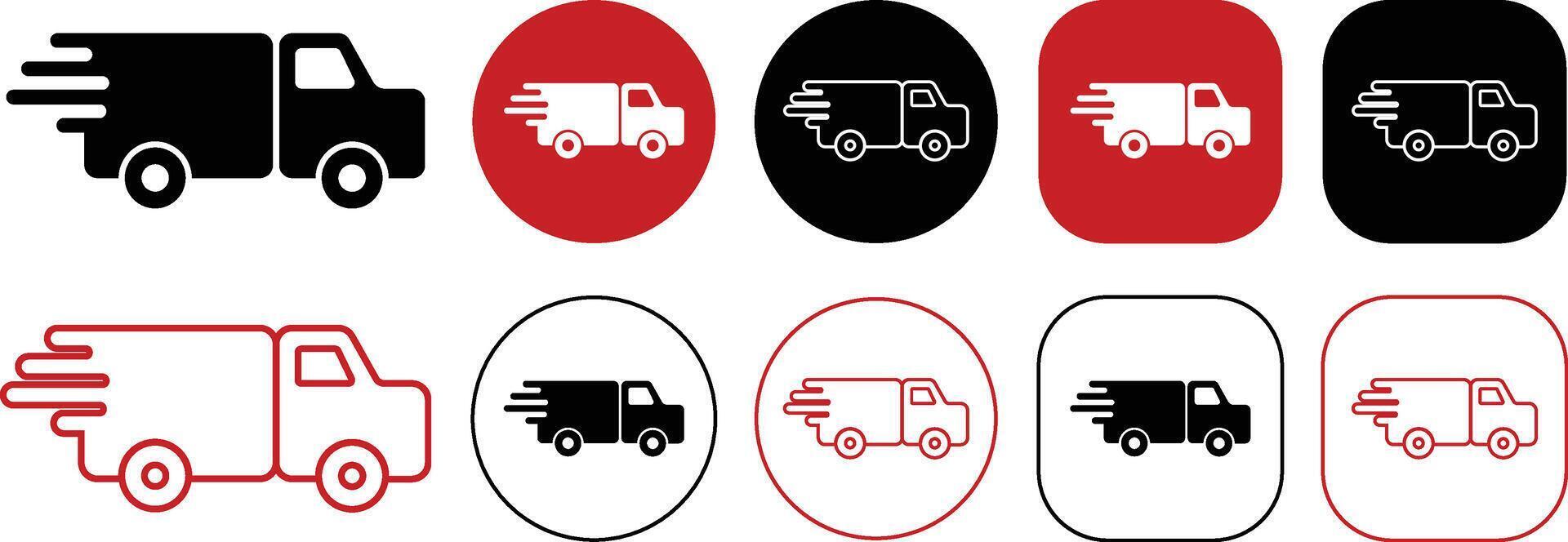 Fast Truck Delivery Solid and Outline Icon Set vector