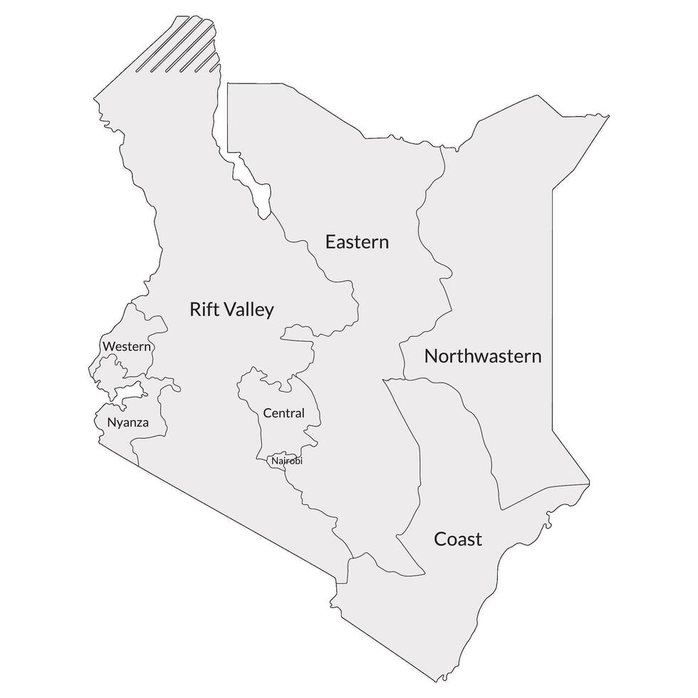 Kenya map. Map of Kenya in main regions vector