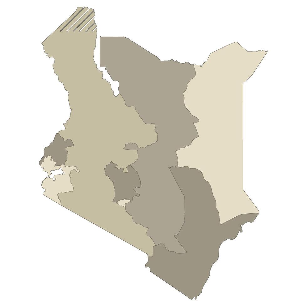 Kenya map. Map of Kenya in main regions in multicolor vector