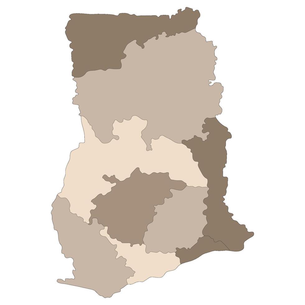 Ghana map. Map of Ghana in main regions in multicolor vector