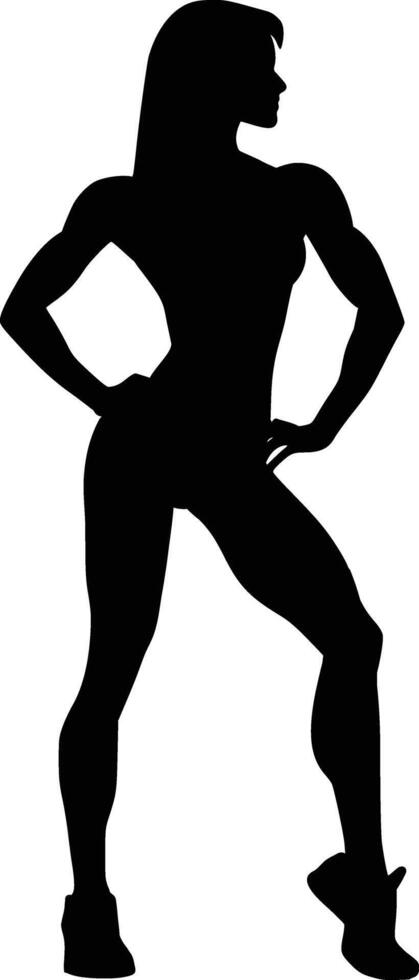 Female Bodybuilder Figure Posing Silhouette vector