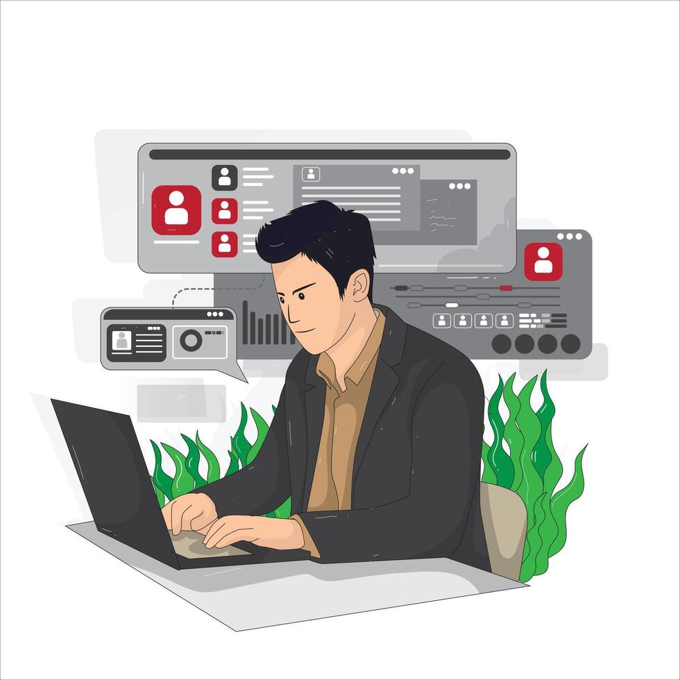 Illustration of a man working in a Management, Organization, Finance company vector