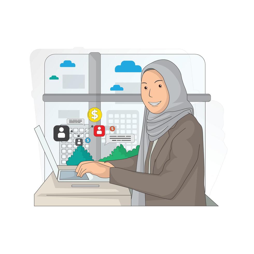 A woman is working in a digital marketing company vector
