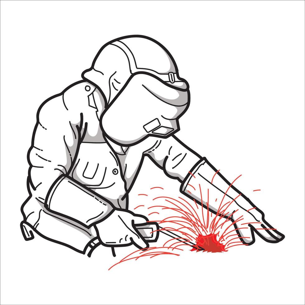 Professional line of welders vector