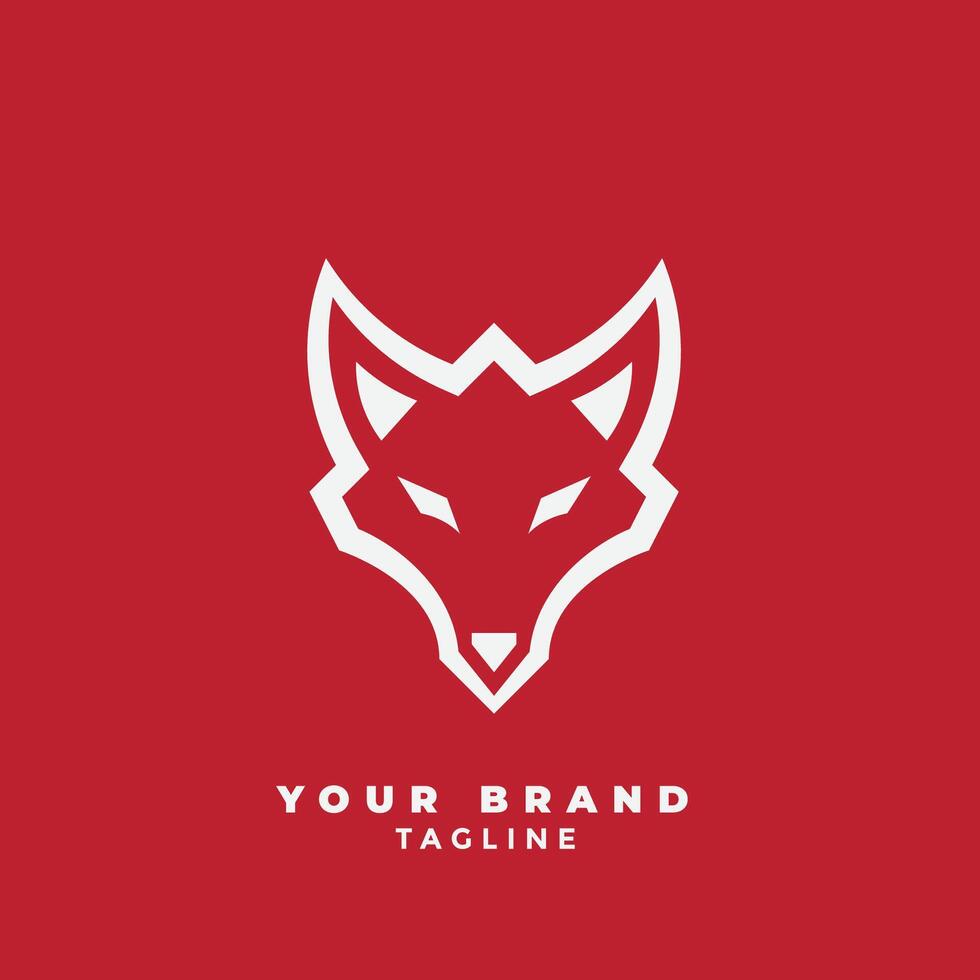 Simple modern Wolf logo with white lines and red background vector
