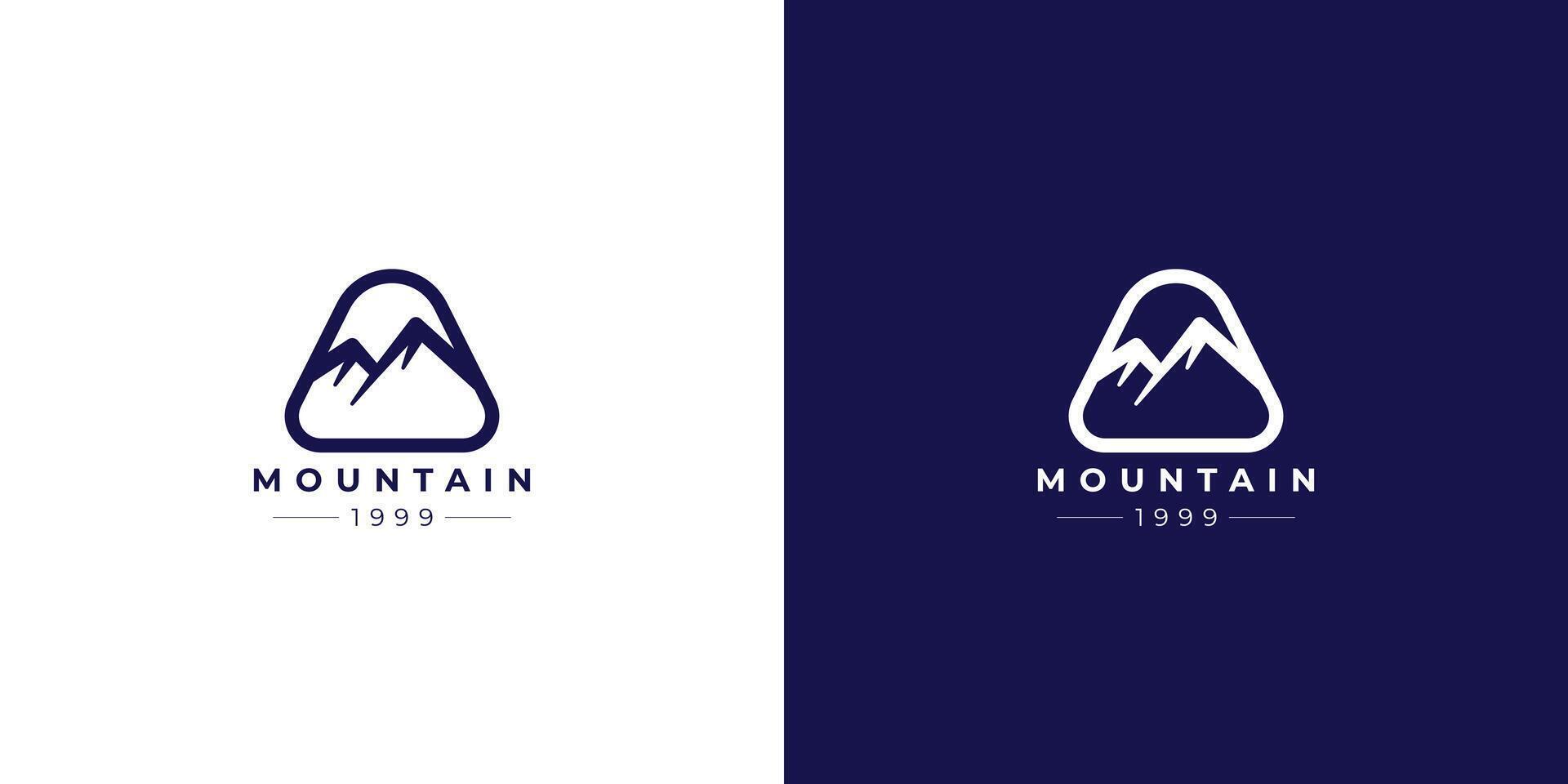 Mountain triangle line logo in blue and white vector