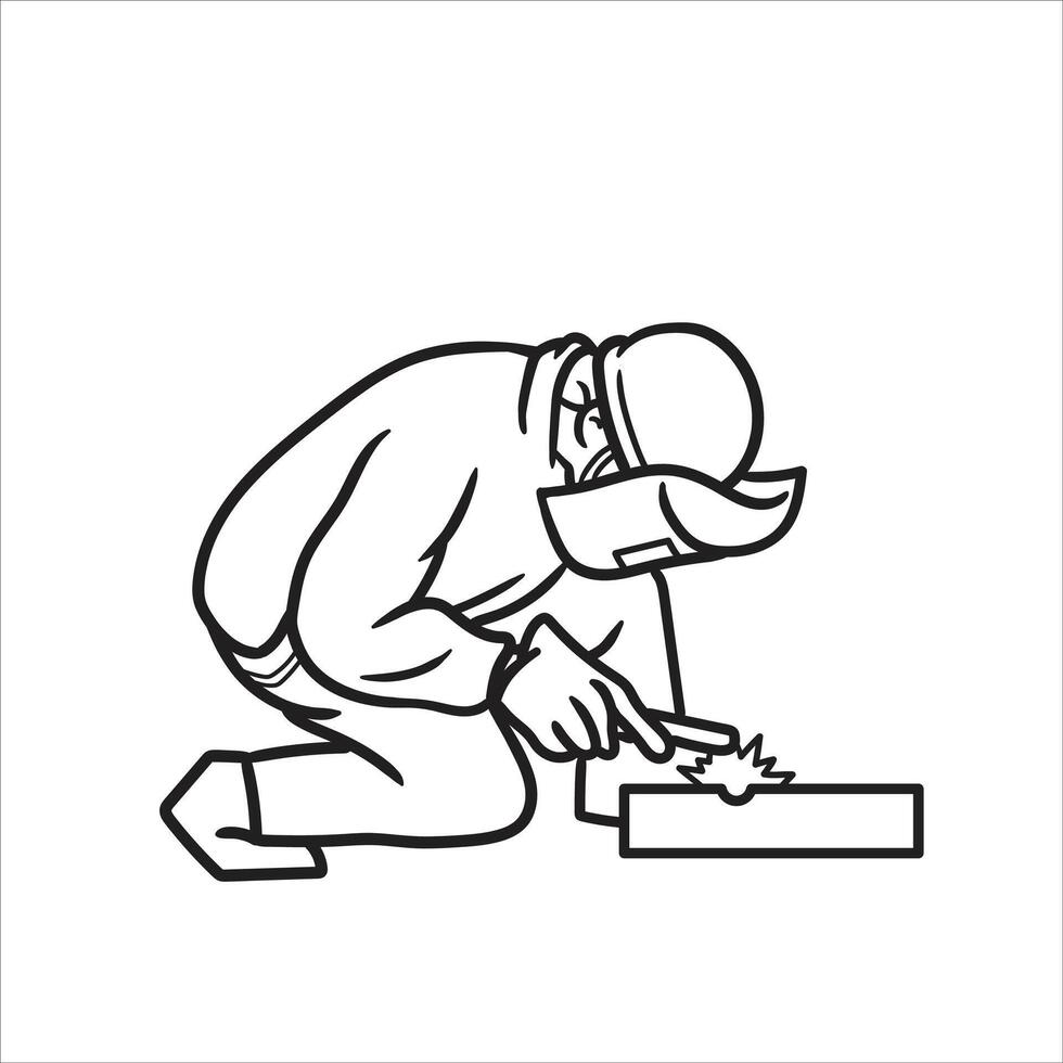 A line welder is working to weld the lower construction steel vector