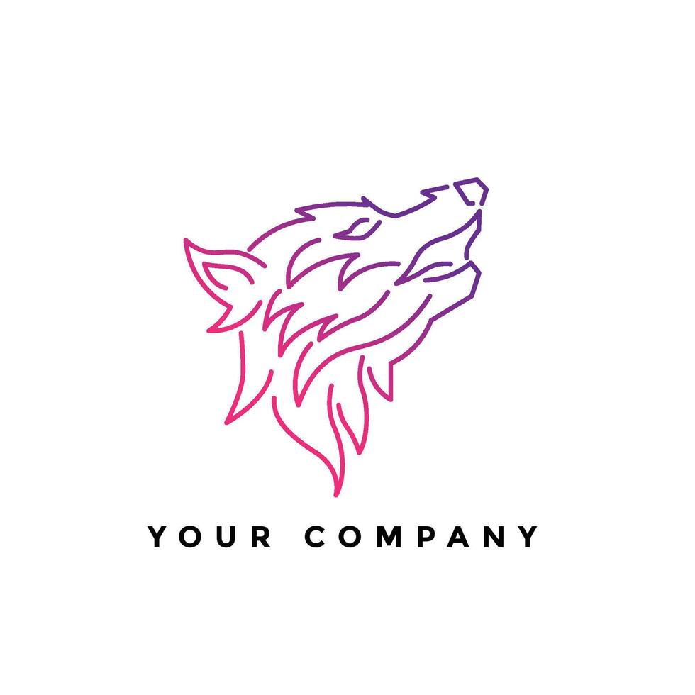 Purple line wolf logo on white background vector