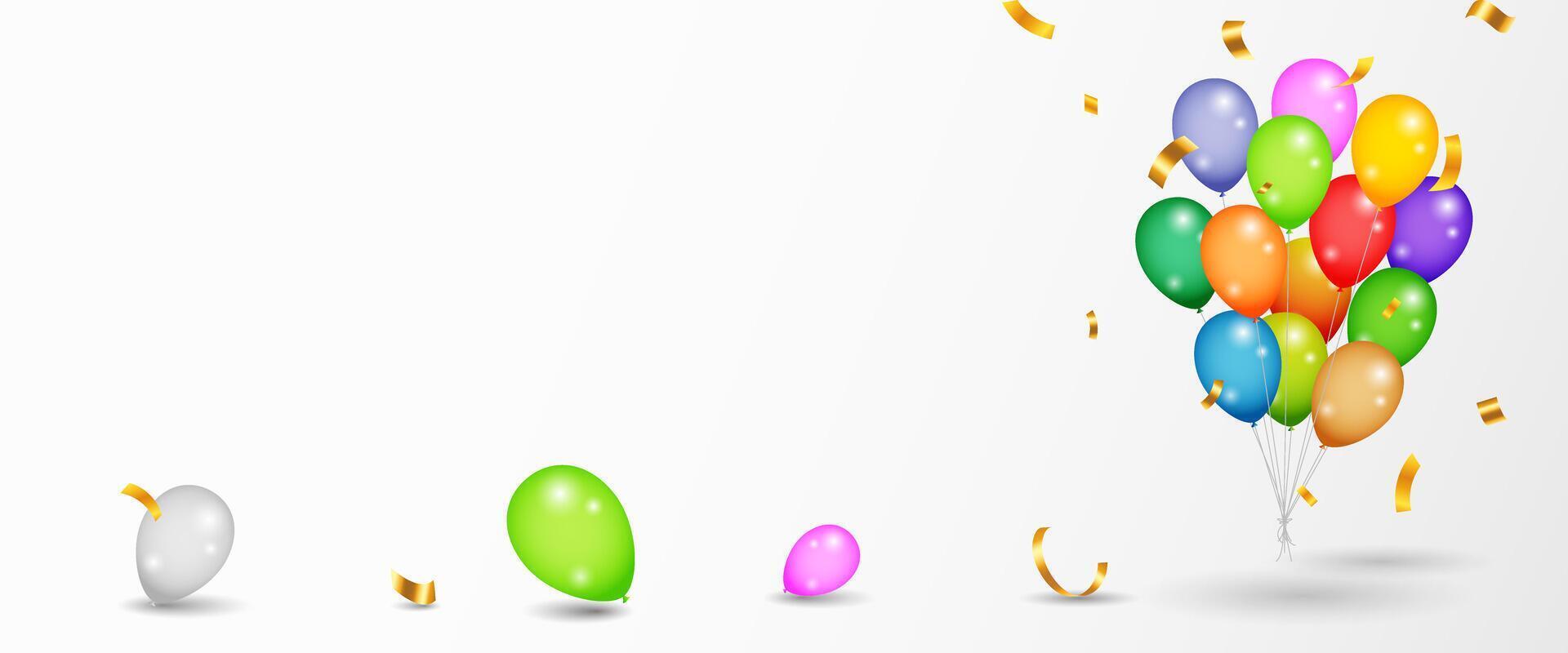 Celebration background template. Realistic balloons and ribbons banner design. Birthday balloon flying for party poster. Grand Opening Card luxury vector