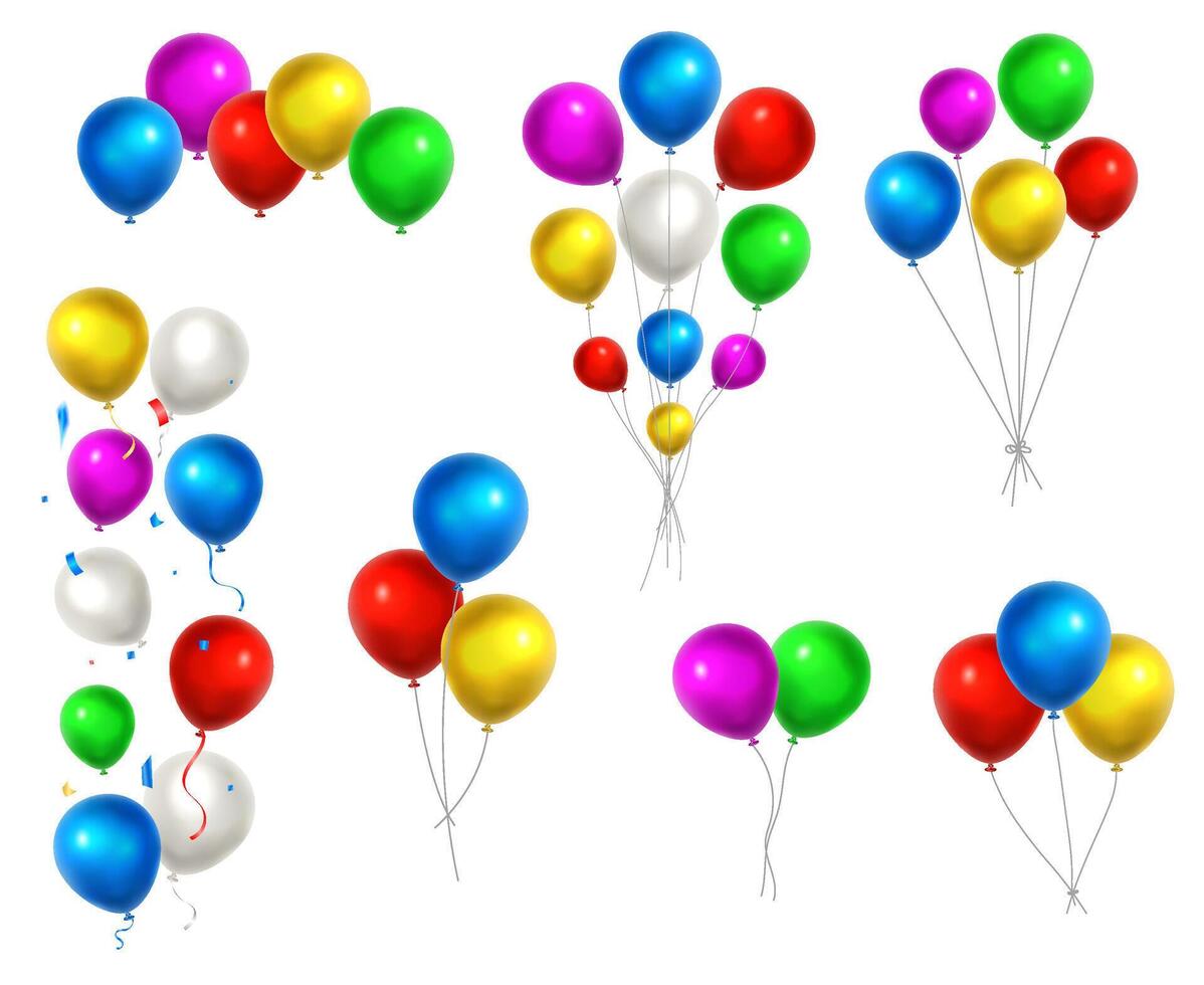 Balloons Mega Set balloon Illustration. 3d realistic colorful decorations for birthday, other events vector