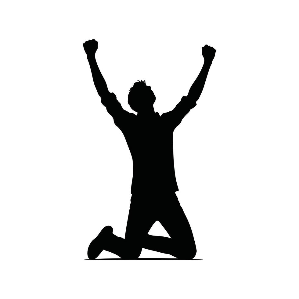 Ecstatic Individual in Victory Pose - Silhouette of Joy and Personal Triumph vector