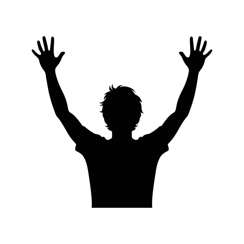 Silhouette of a Triumphant Person Celebrating Success with Raised Arms - Victory and Achievement Concept vector