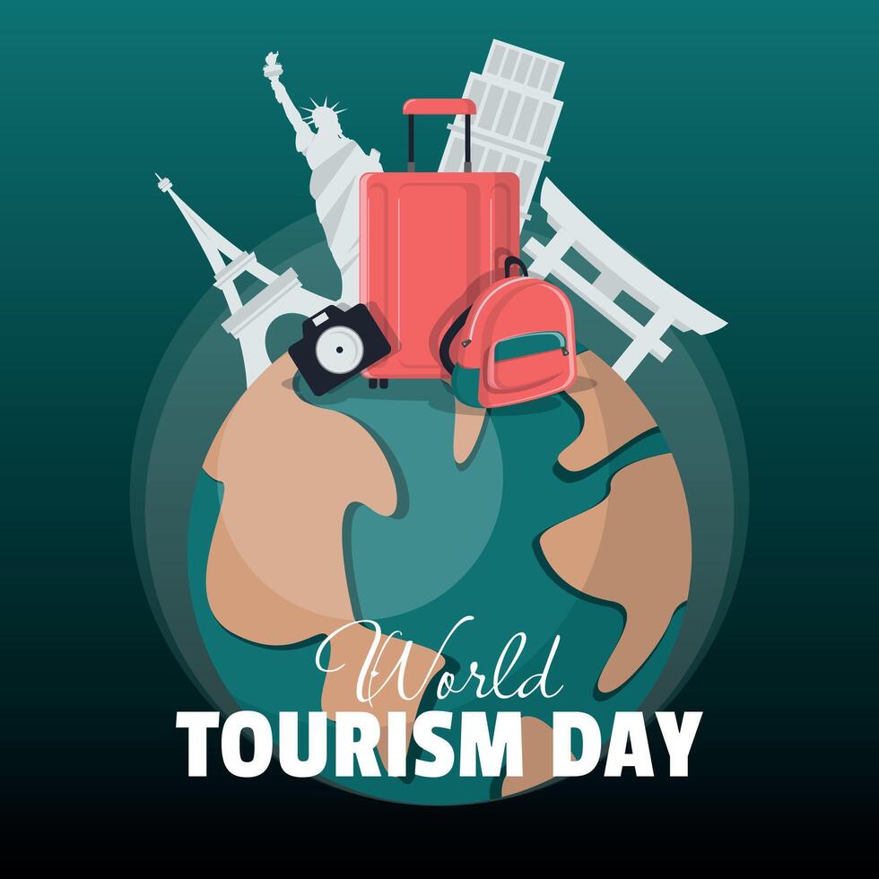 World Tourism Day poster with tourist locations in the world vector