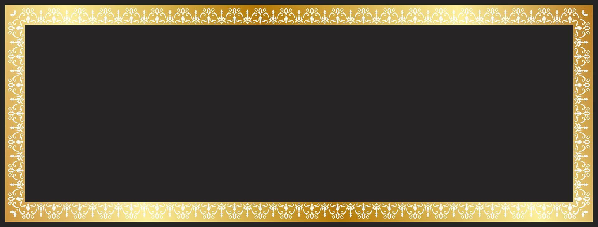 Golden abstract border for cards and messages frame, abstract pattern, black background. vector