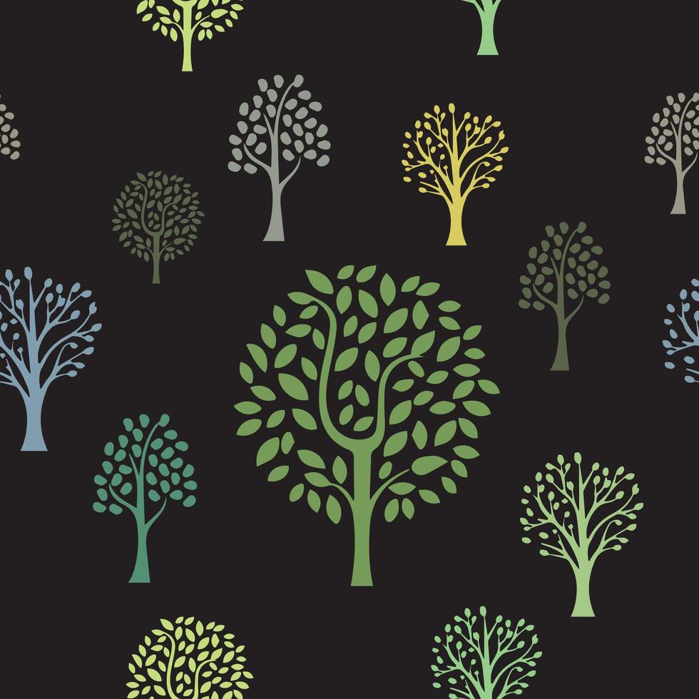 tree seamless pattern with leaves elements vector