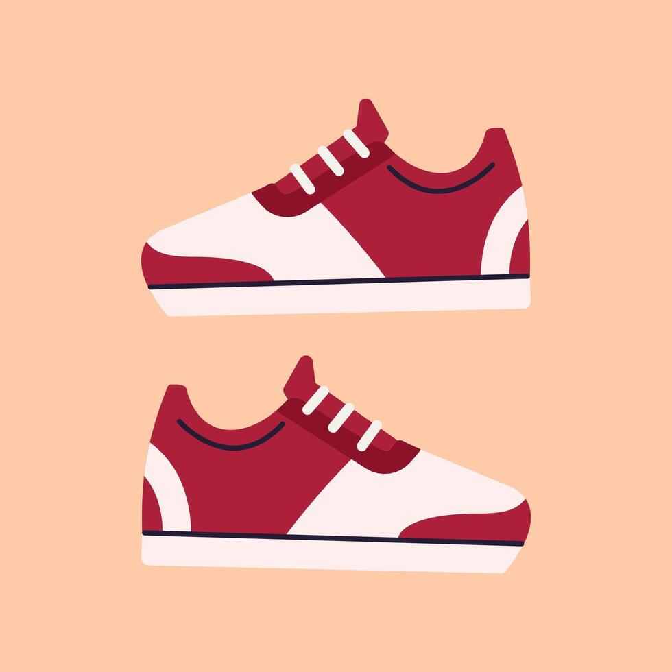 Red Sneakers Foot Wears Flat Design vector