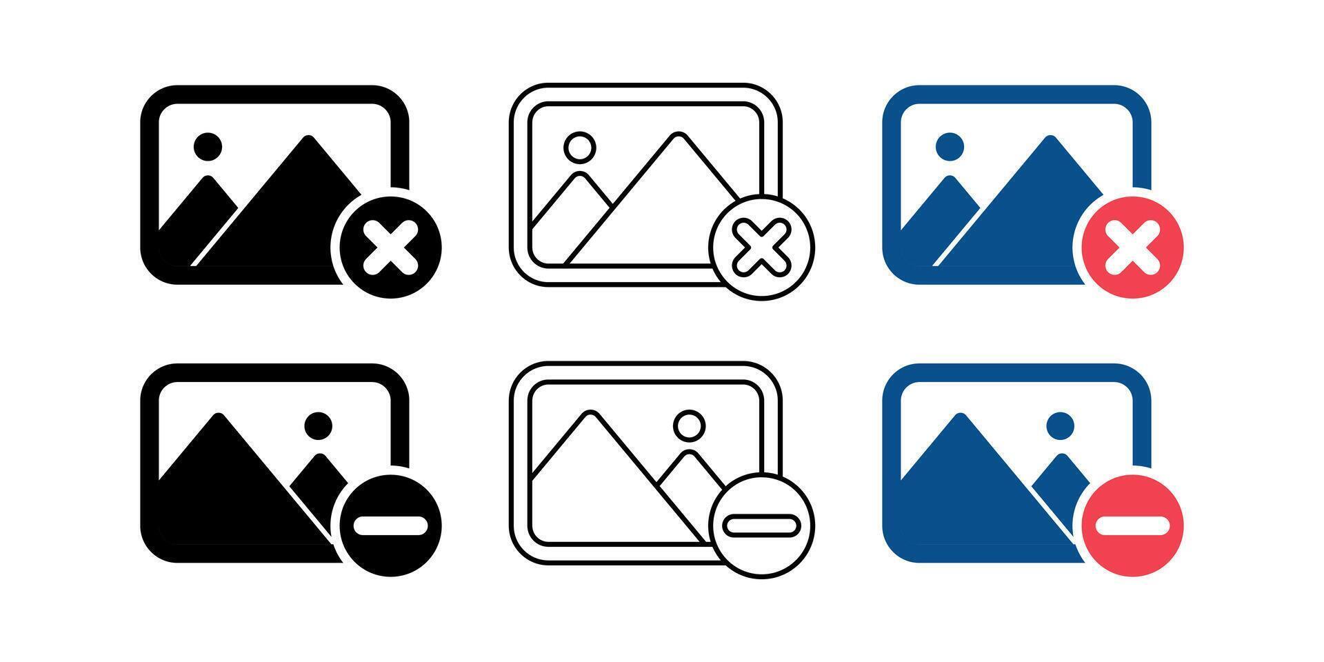set of delete image file icons. symbol delete photo gallery. modern design isolated on white background vector