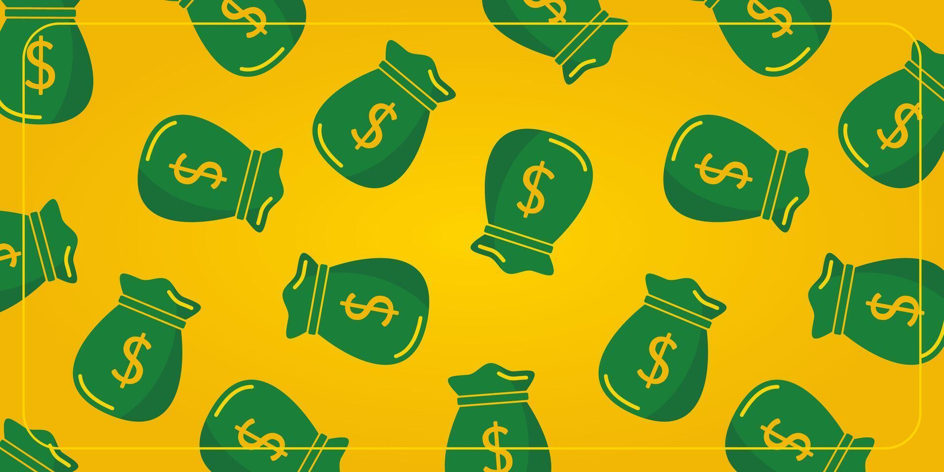 yellow background pattern with green dollar money bag icon. template design for banner, poster, brochure, social media. vector