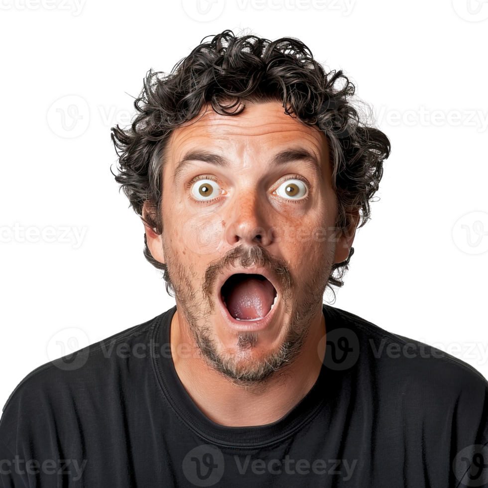 A man with a beard and a mustache is making a funny face with his mouth open. The image has a lighthearted and humorous mood png
