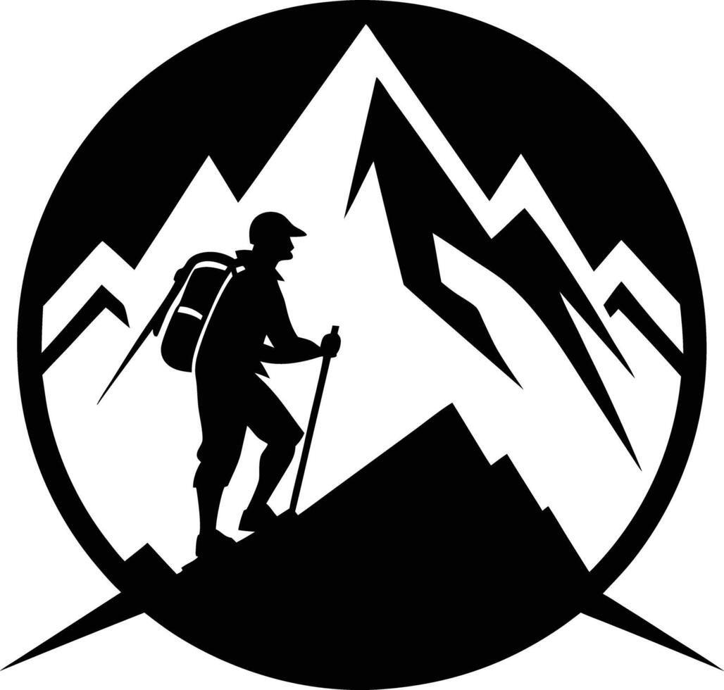 mountain climber silhouette black and white vector