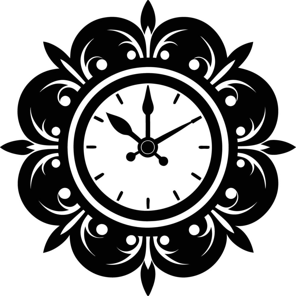 wall clock silhouette illustration black and white vector