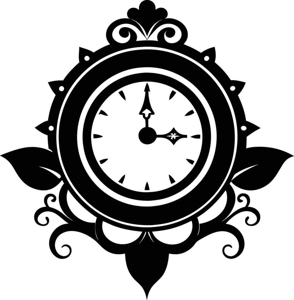wall clock silhouette illustration black and white vector