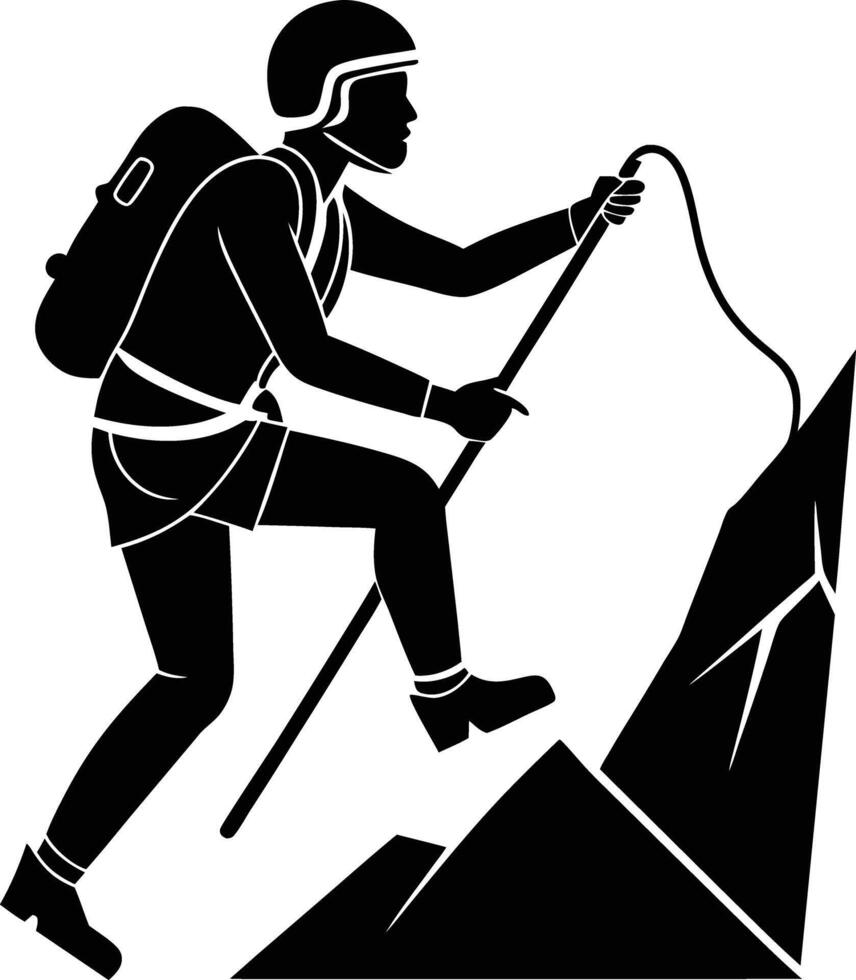 mountain climber silhouette black and white vector