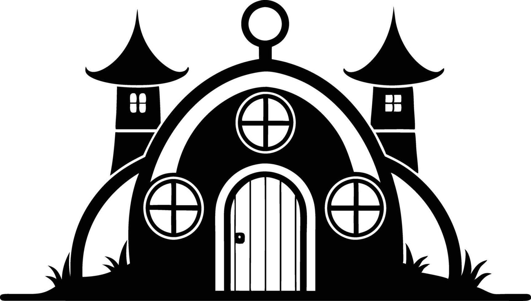 fairytale house silhouette black and white illustration vector
