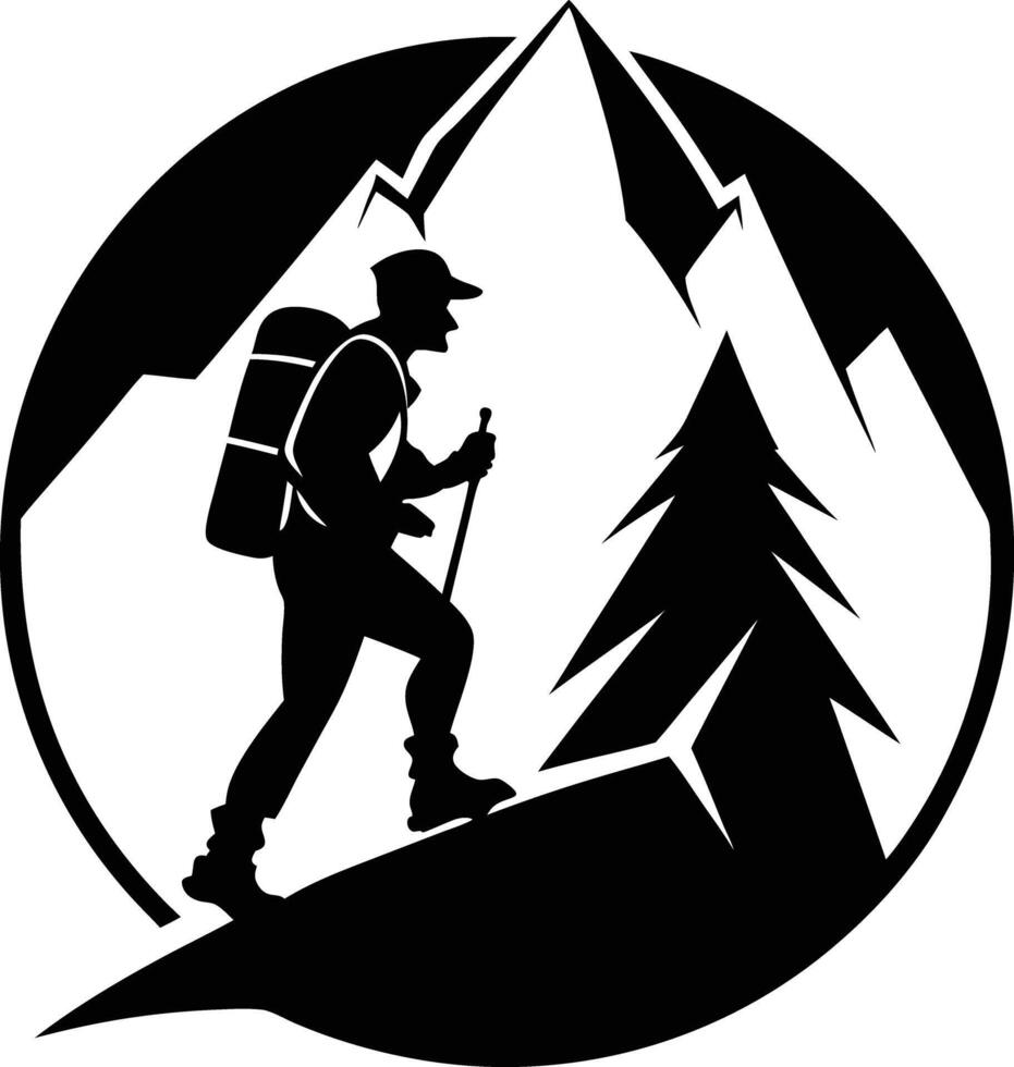 mountain climber silhouette black and white vector