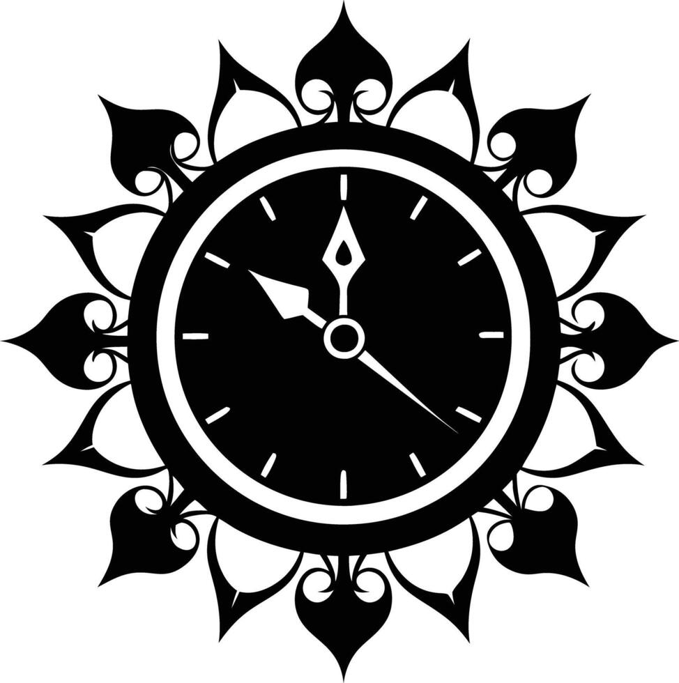 wall clock silhouette illustration black and white vector