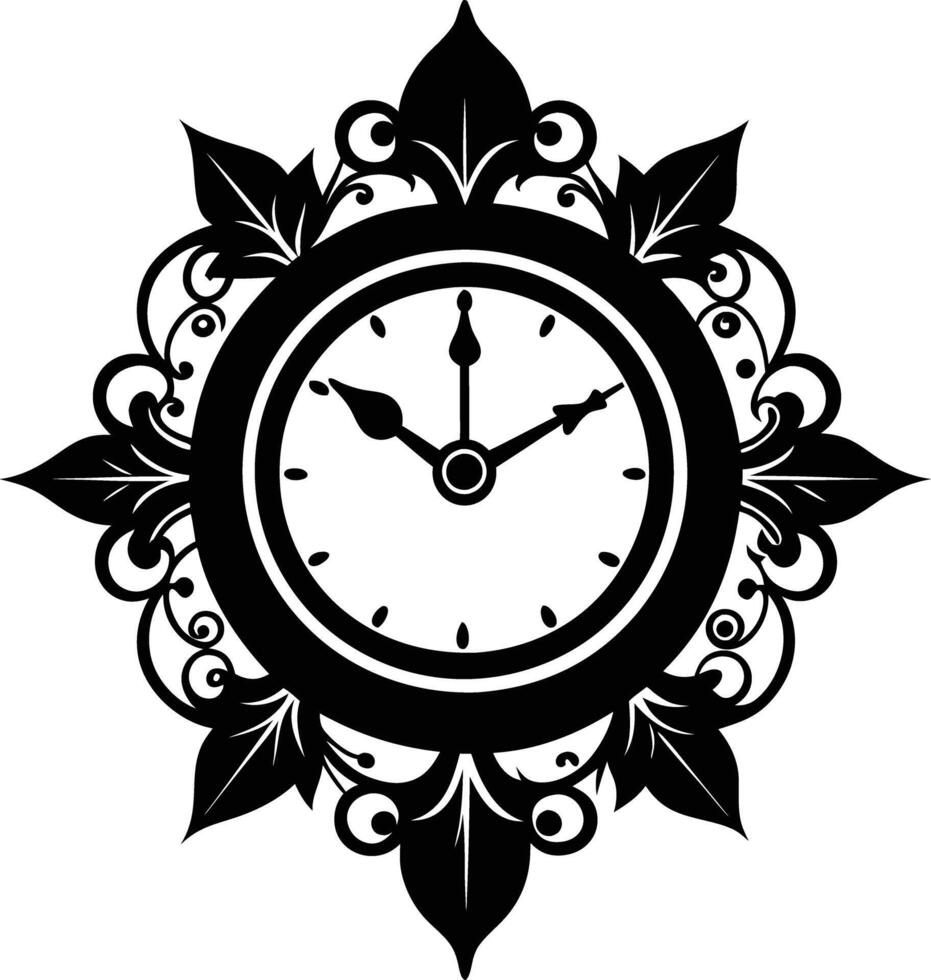 wall clock silhouette illustration black and white vector