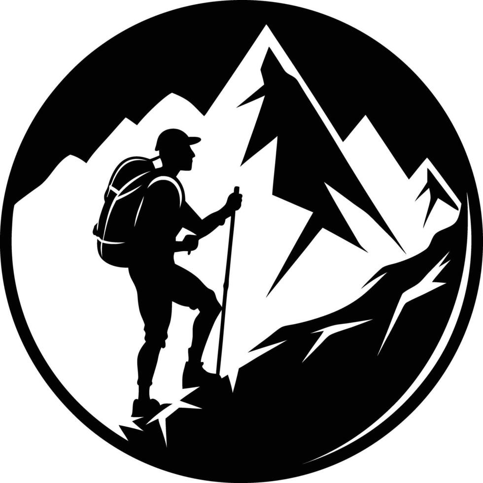 mountain climber silhouette black and white vector