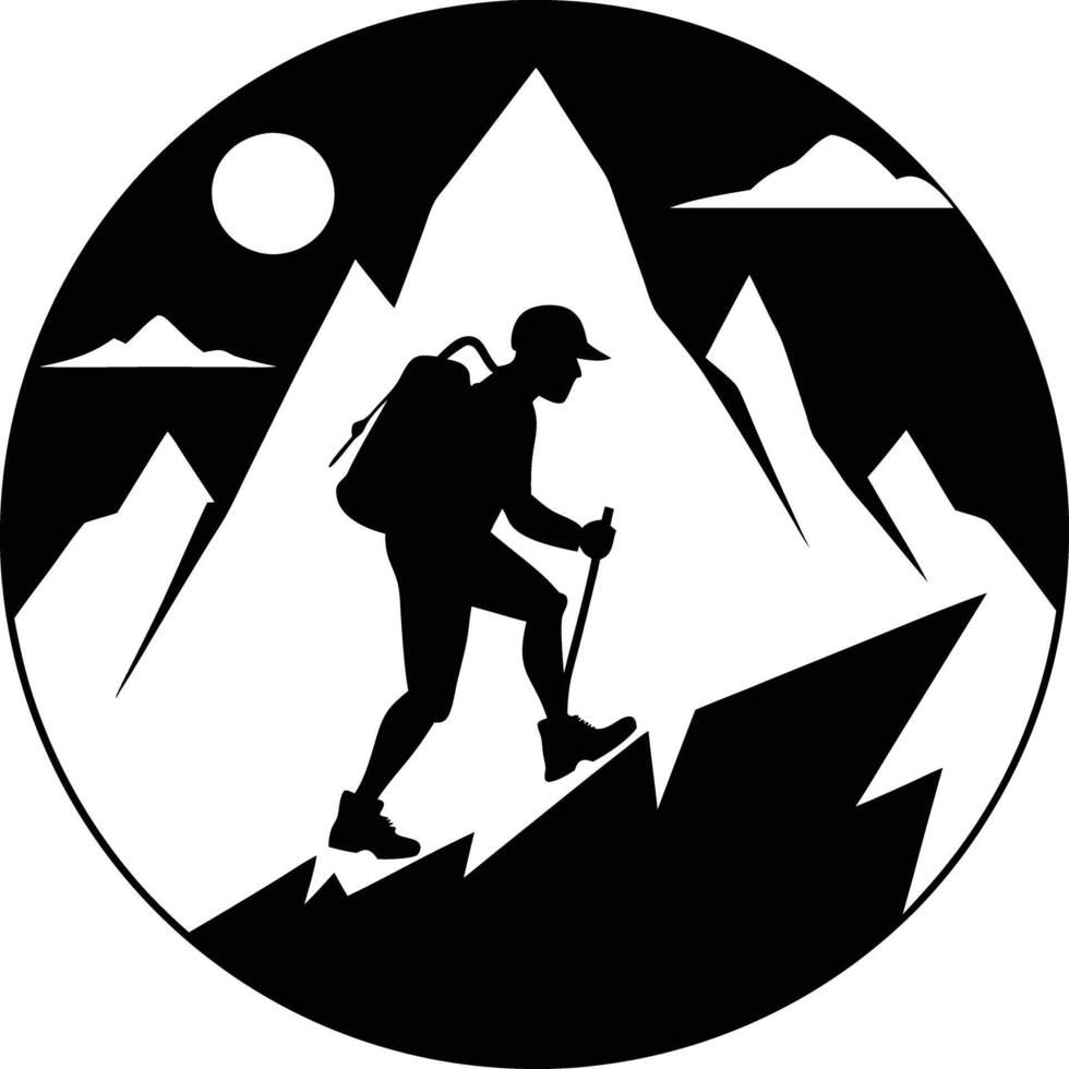 mountain climber silhouette black and white vector