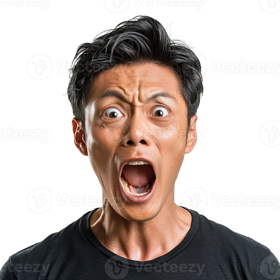 A man with a wide open mouth and a surprised expression on his face. Concept of shock or surprise png