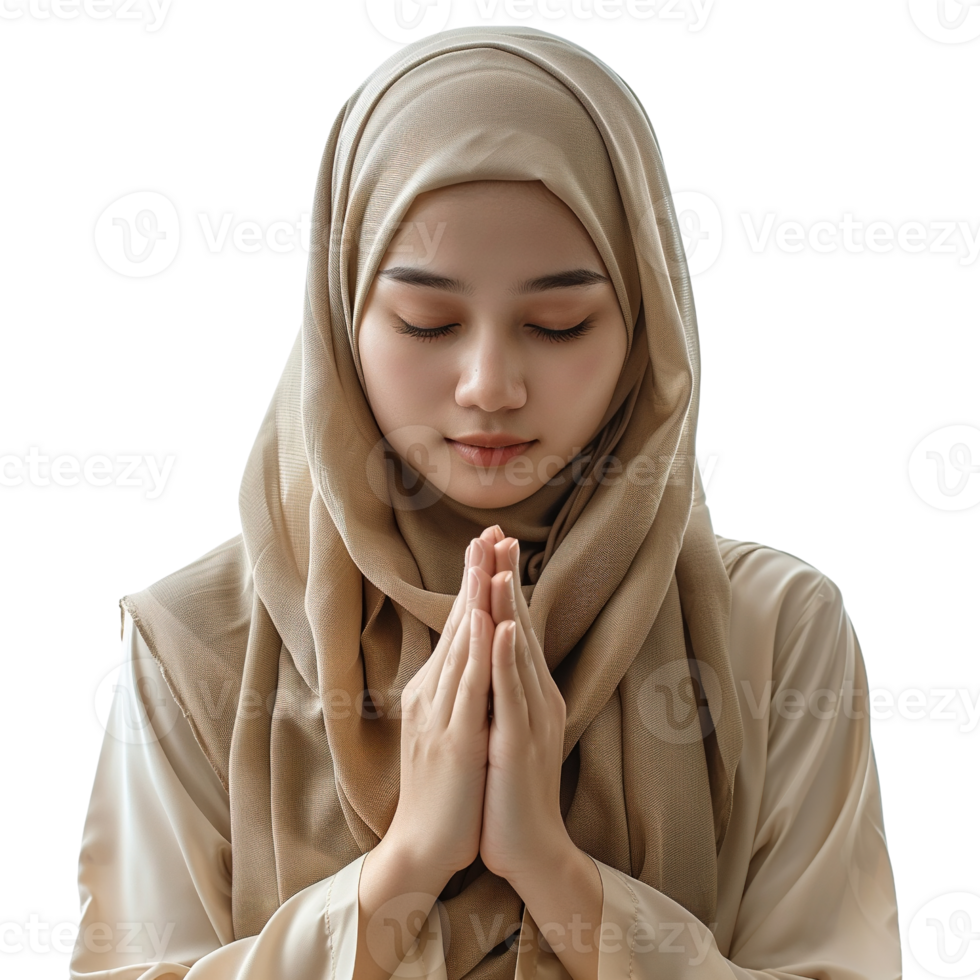 A woman wearing a brown scarf and praying png