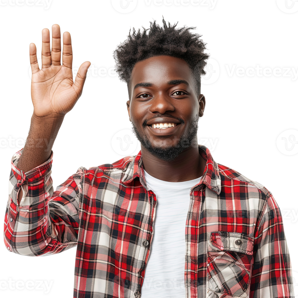 A man with a beard and a plaid shirt is waving his hand png