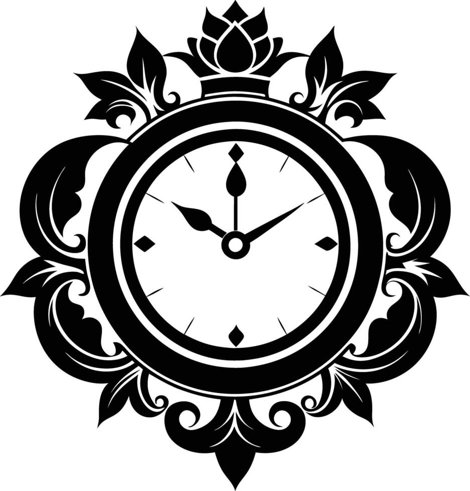 wall clock silhouette illustration black and white vector