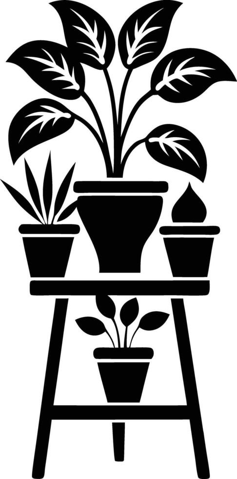 plant stand silhouette illustration black and white vector