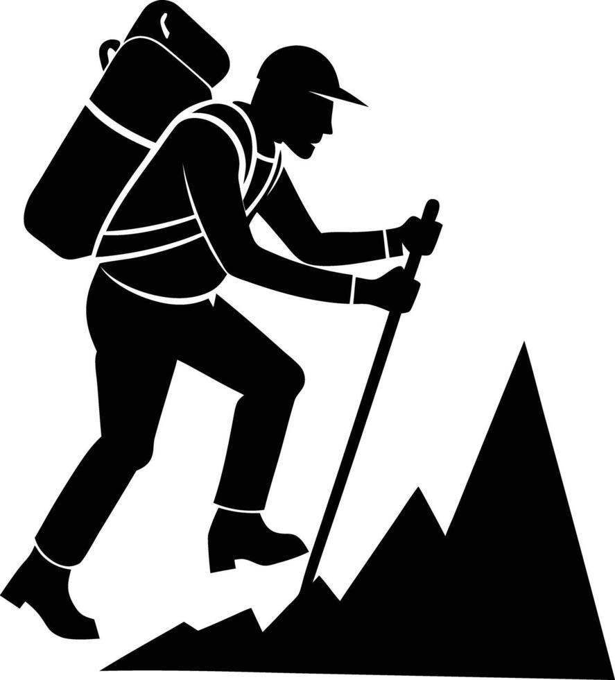 mountain climber silhouette black and white vector