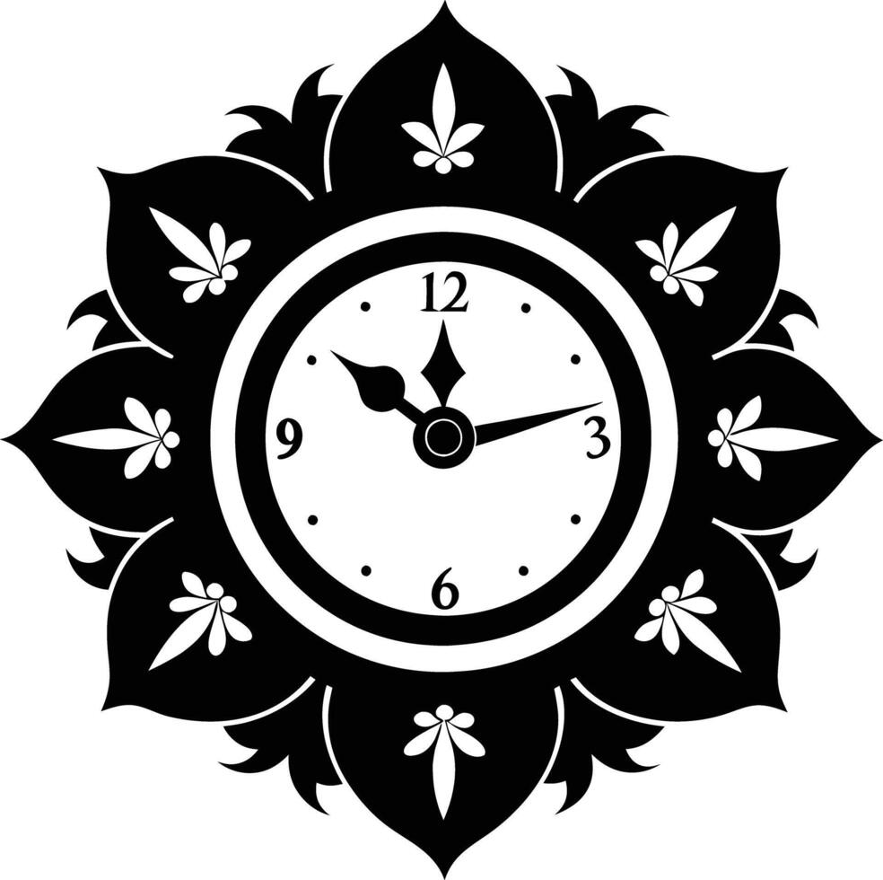 wall clock silhouette illustration black and white vector