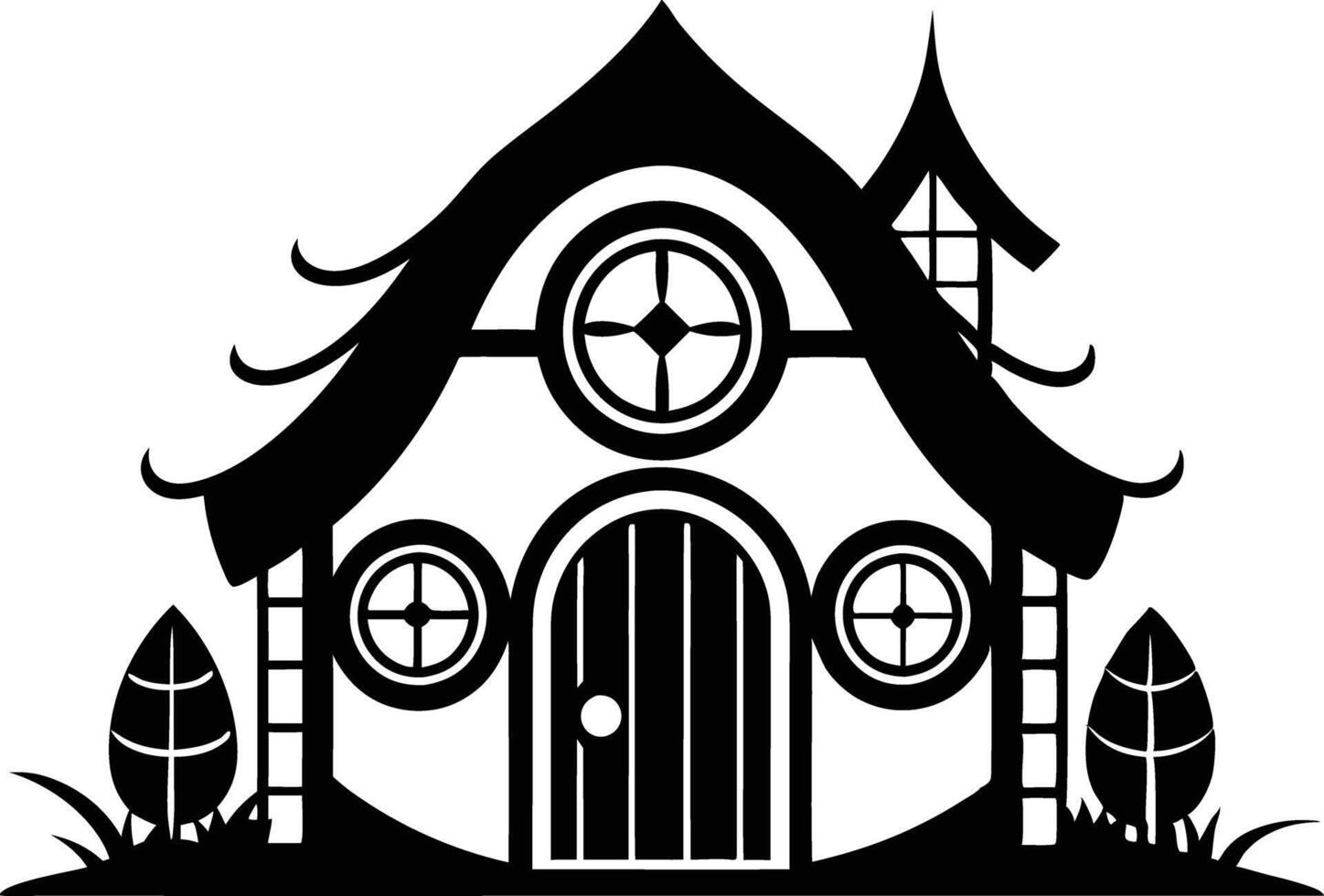 fairytale house silhouette black and white illustration vector