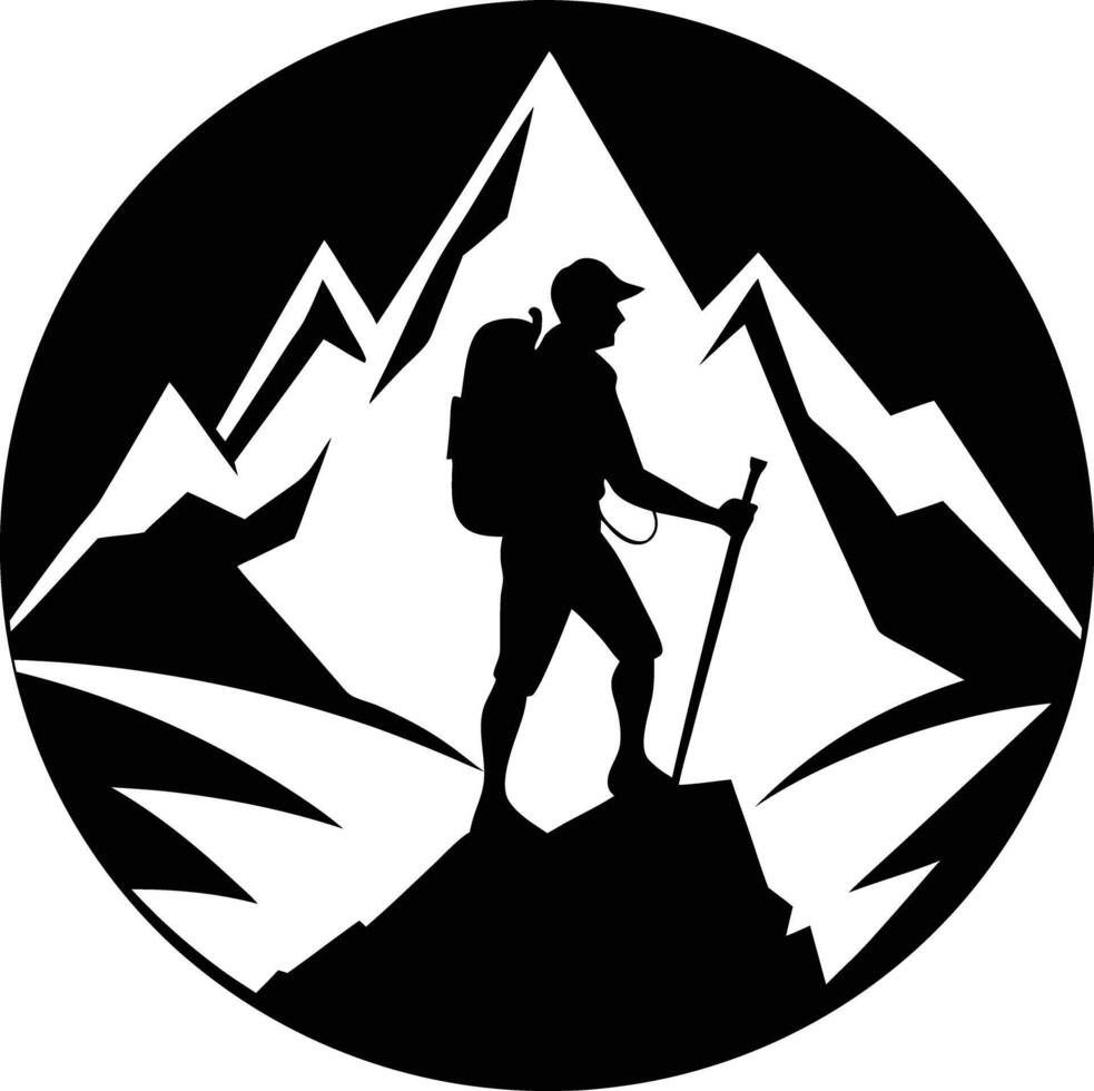 mountain climber silhouette black and white vector
