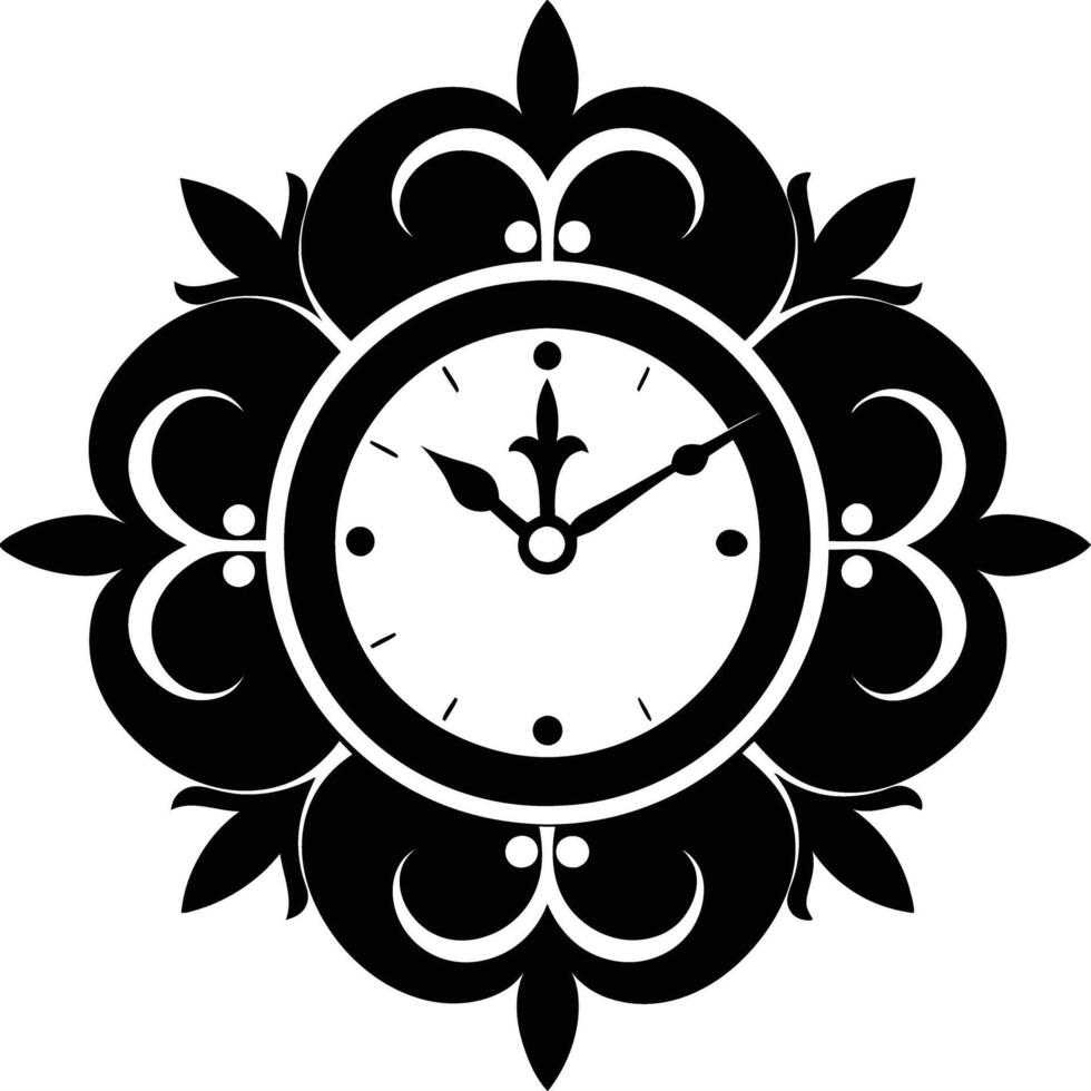 wall clock silhouette illustration black and white vector