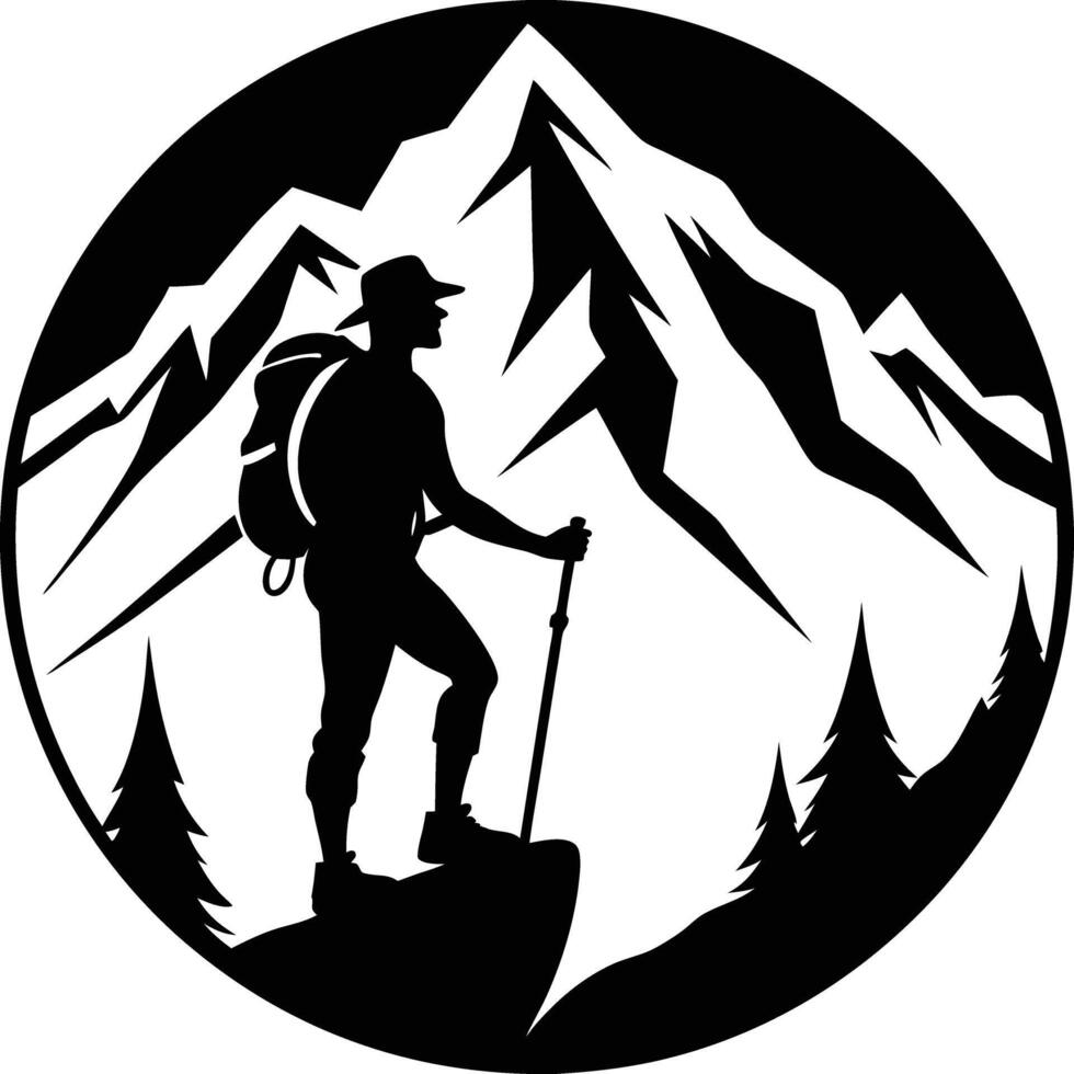 mountain climber silhouette black and white vector