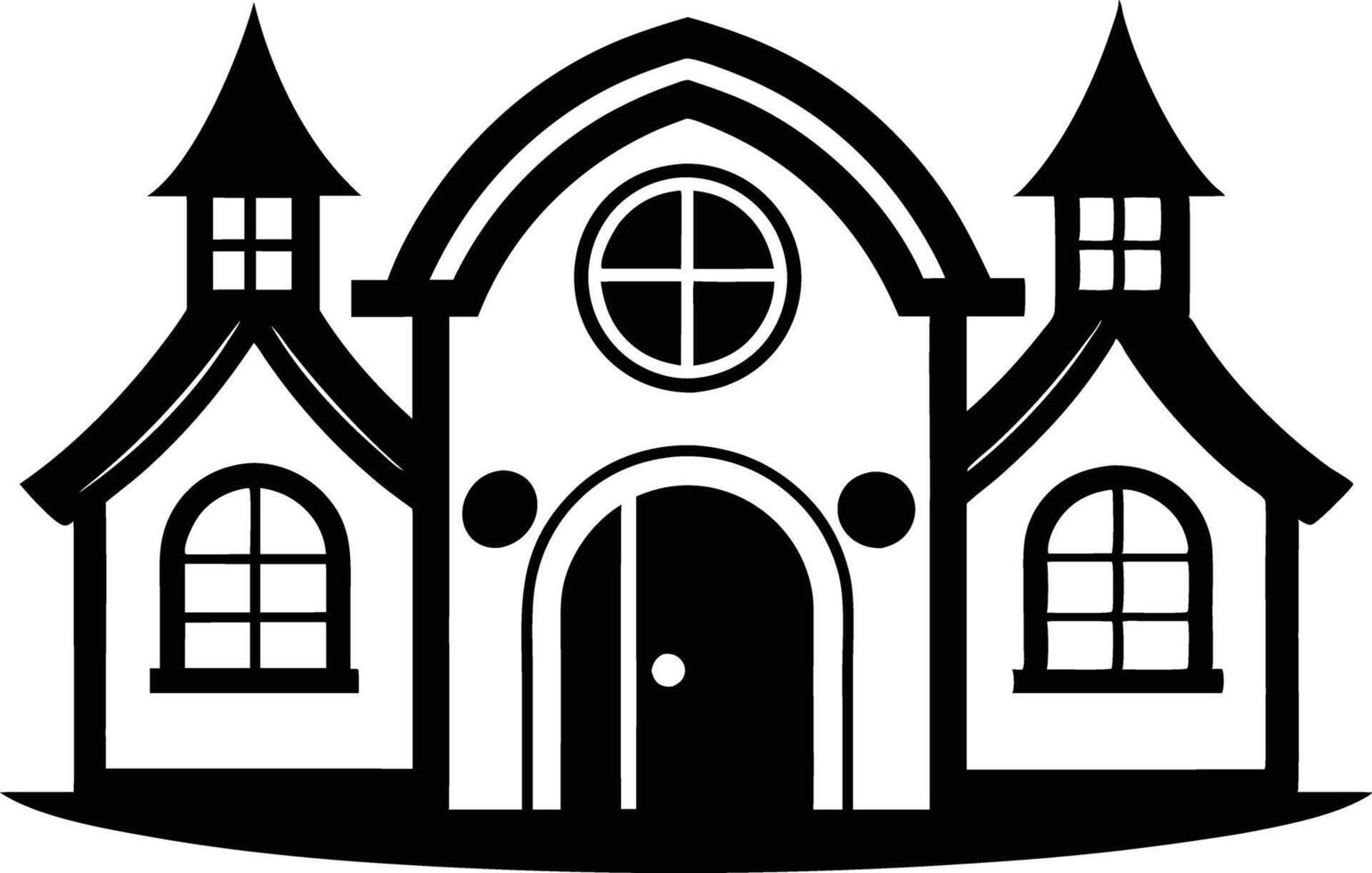 fairytale house silhouette black and white illustration vector