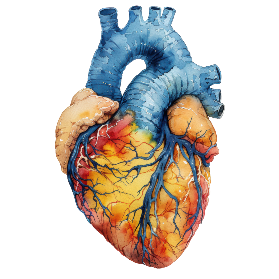 Watercolor human heart anatomy clip art element illustration. Ai-Generated png