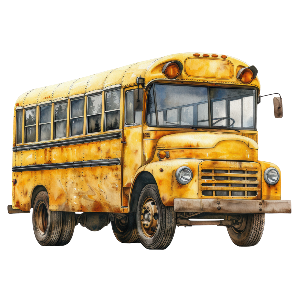 Watercolor for vintage yellow school bus clip art element illustration. Back to school concept. Ai-Generated png