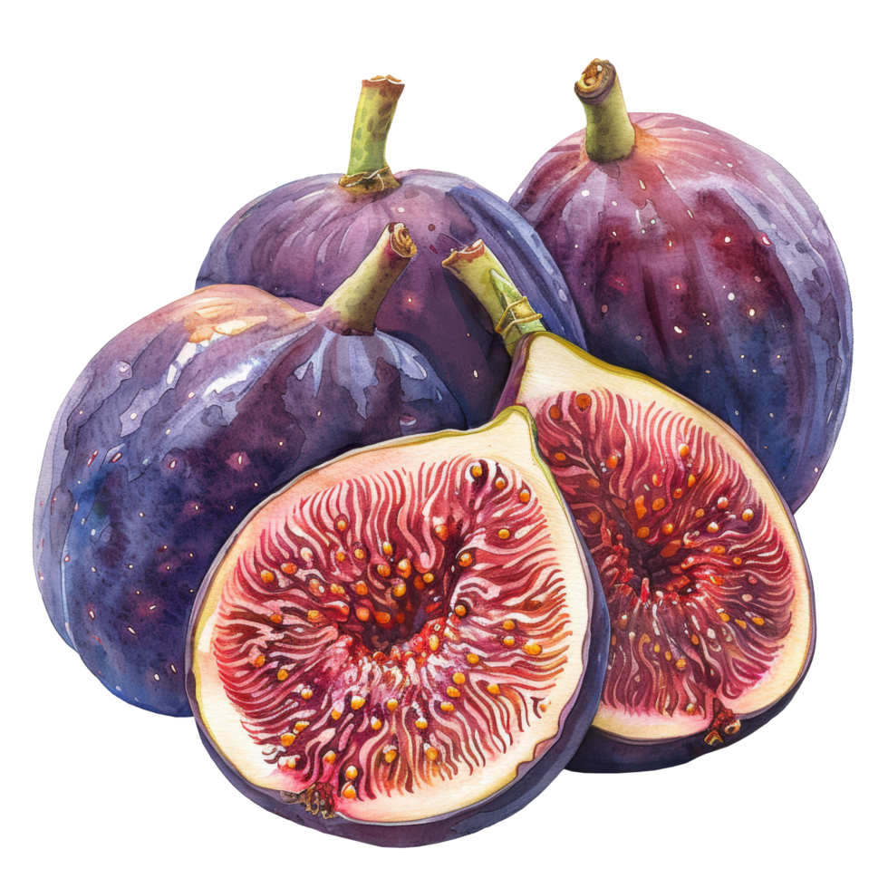 Watercolor fresh violet figs vegetable and fruit clip art element illustration. Ai-Generated png