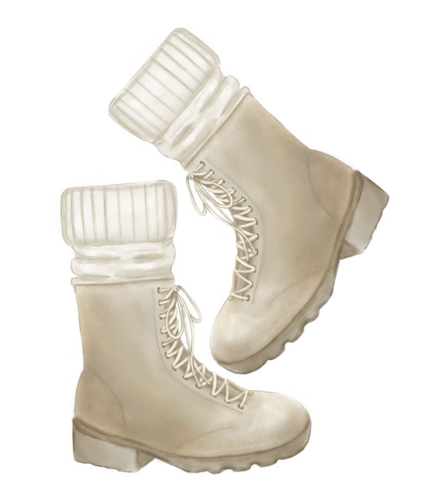 Brown Lace up Combat Boots with Cozy Knit Leg warmers png